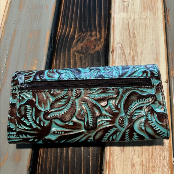 Patricia Nash Elegant Floral Embossed Clutch - Turquoise and Brown - Picture 2 of 7